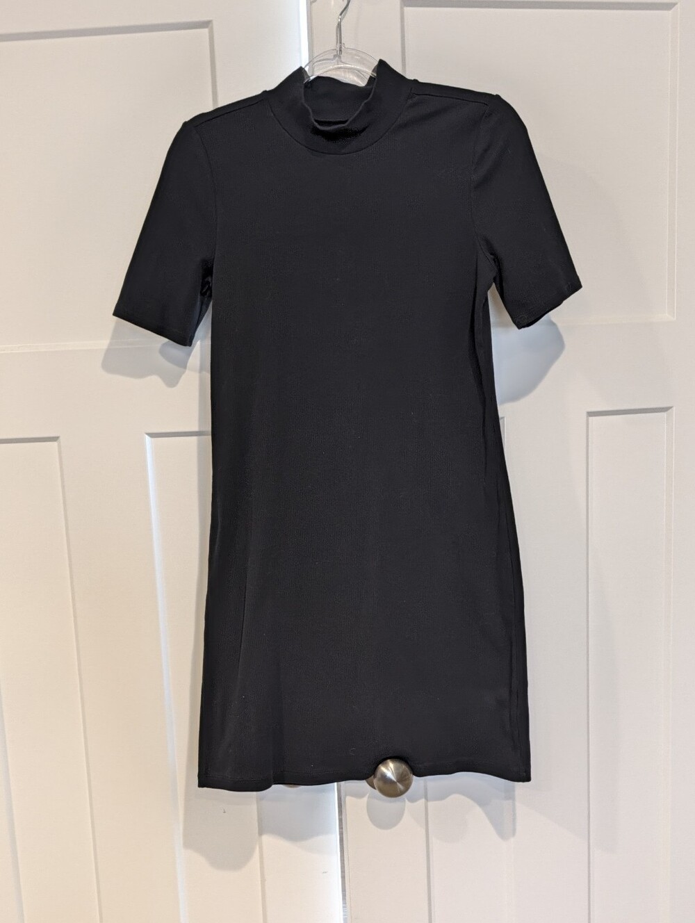 Lands' End Black Short-Sleeve Mock Neck Shift Dress